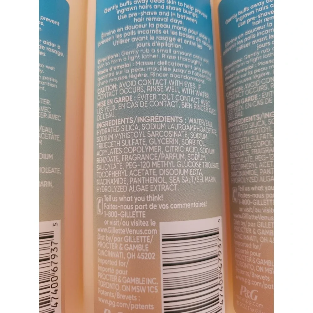 3 Gillette Venus + Olay Pre Shave Exfoliant Sea Salt Smooths Skin 6.7oz Each